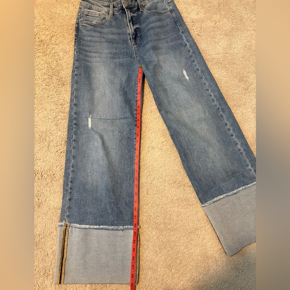 Risen Chic Light Blue Wide Leg Jeans with chuffed bottoms w/ light distress 9/29 - Picture 10 of 10
